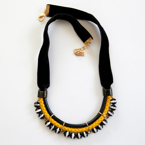 Black and Yellow Velvet Necklace